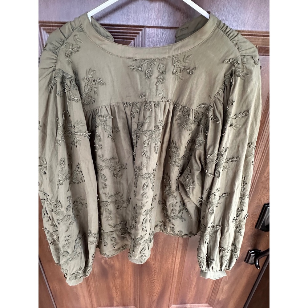 Women ENTRO Boutique Top|Not Like Us 3/4 Sleeve Floral Blouse Olive Green| SZ S - Picture 3 of 7